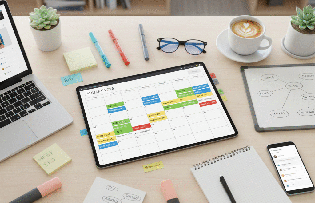 Content calendar for small business planning and marketing strategy