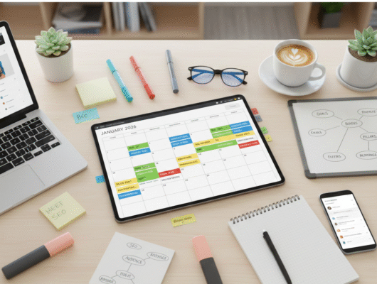 Content calendar for small business planning and marketing strategy