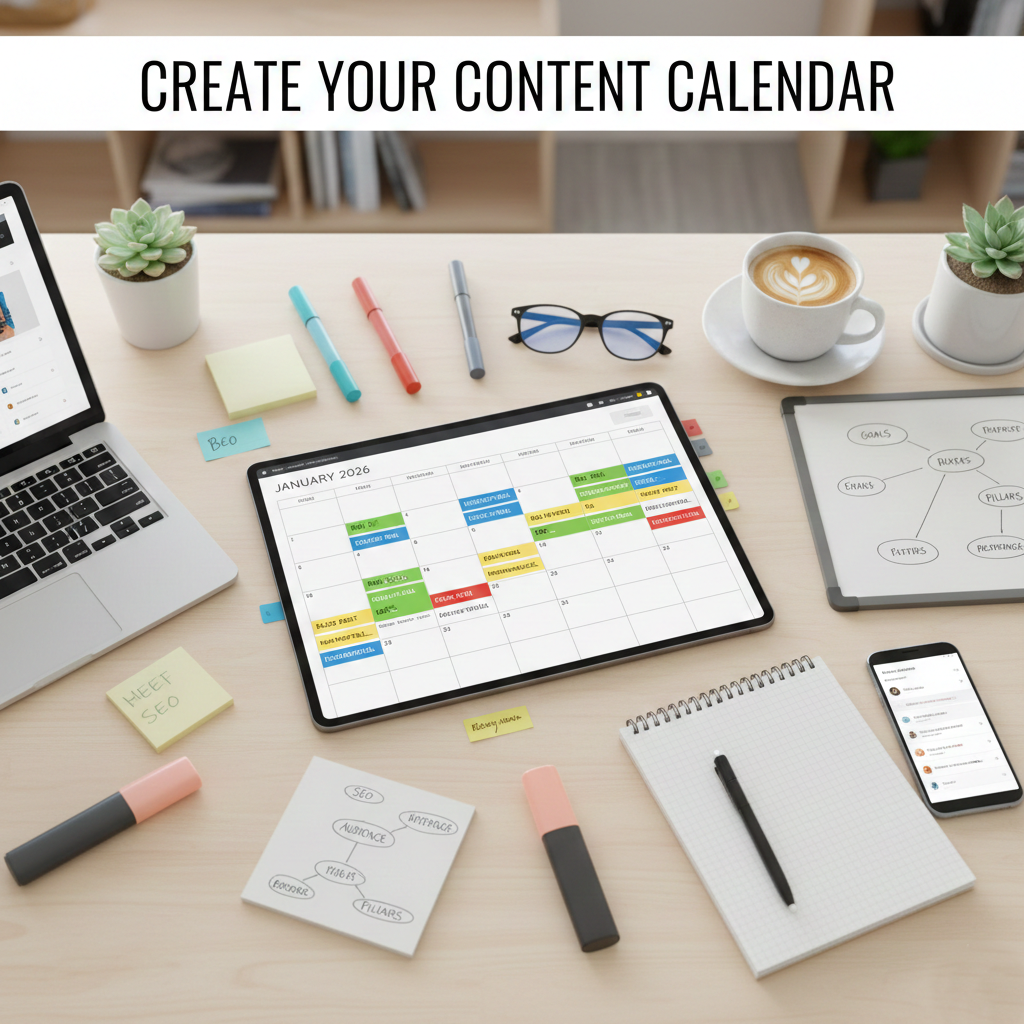 Content calendar for small business planning and marketing strategy