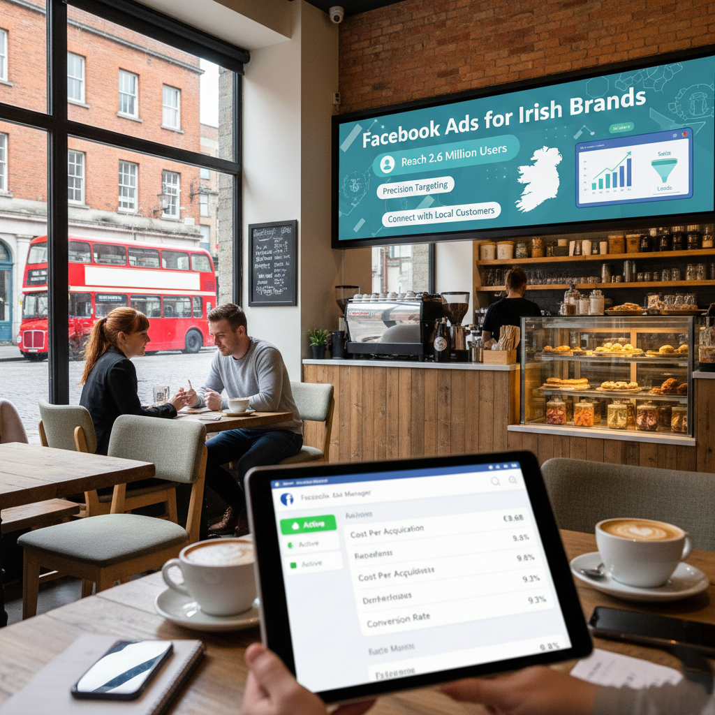 Facebook ads Ireland guide showing campaign setup dashboard for Irish businesse