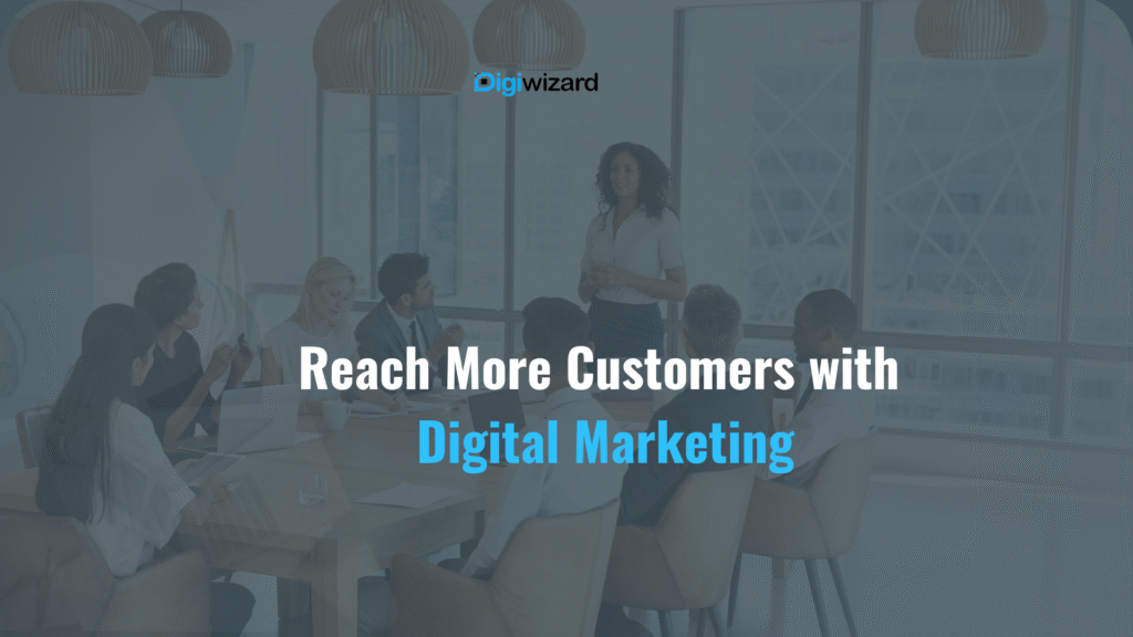 Digital marketing concept showing business growth through SEO, social media marketing, content marketing, email marketing, and online advertising on a modern digital screen.