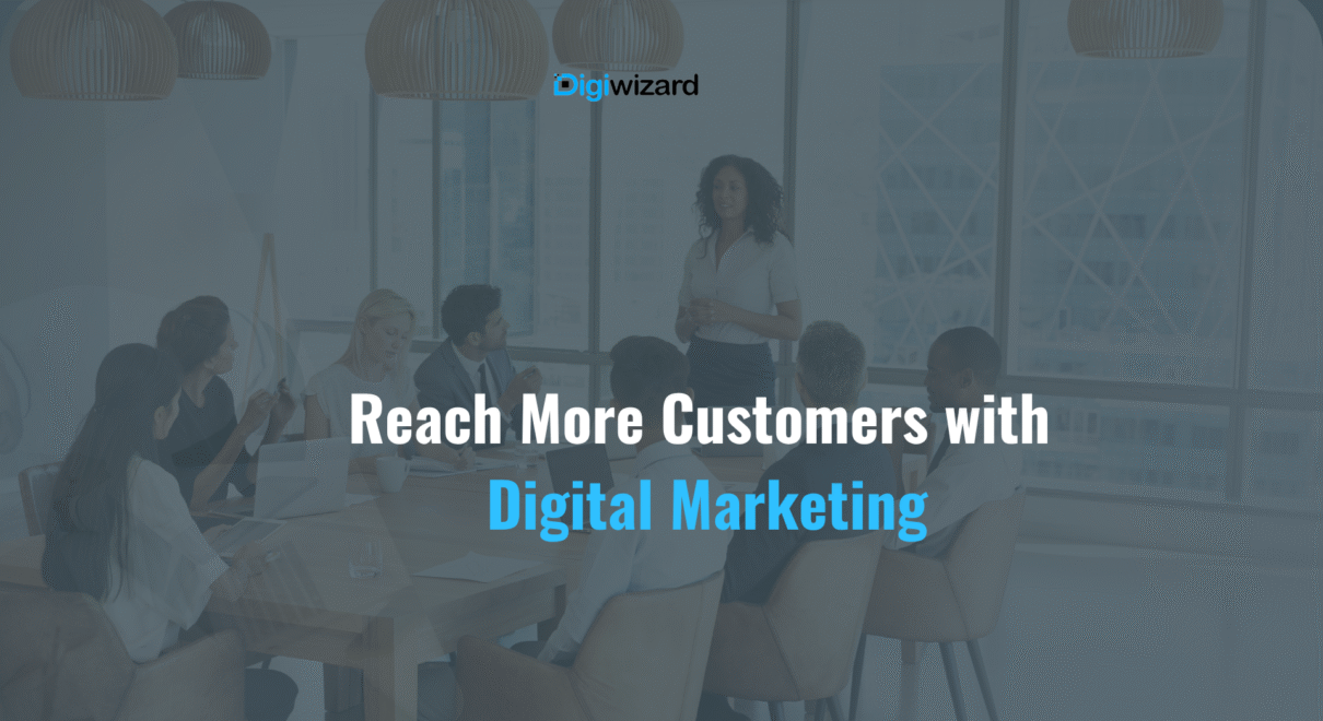 Digital marketing concept showing business growth through SEO, social media marketing, content marketing, email marketing, and online advertising on a modern digital screen.