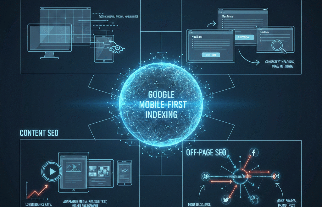 Responsive Web Design SEO example showing mobile and desktop layouts