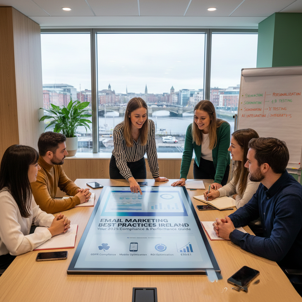 Email marketing best practices Ireland guide showing laptop with email campaign dashboard and analytics