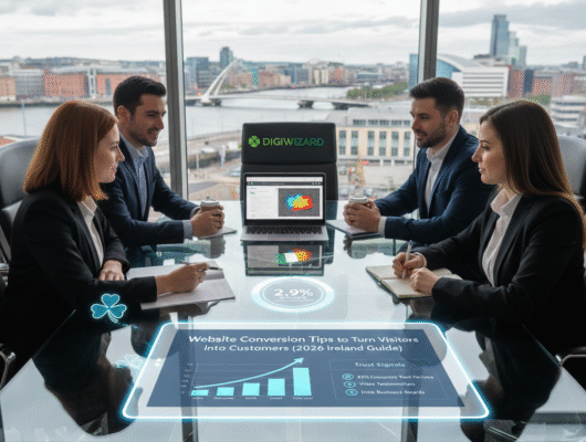 Website conversion tips dashboard showing increased conversion rates for Irish businesses in 2026