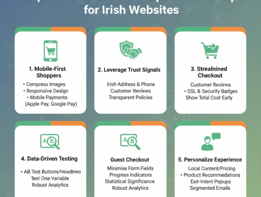 Conversion rate optimisation tips dashboard showing Irish ecommerce performance metrics