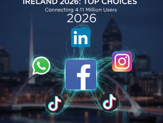 5 social media platforms Ireland 2026 with Facebook Instagram WhatsApp LinkedIn TikTok logos on smartphone screen