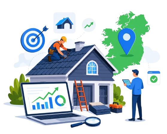 Local SEO for roofing contractors in Dublin helping roofing businesses rank higher on Google, increase local visibility, and get more customer calls in Dublin, Ireland.