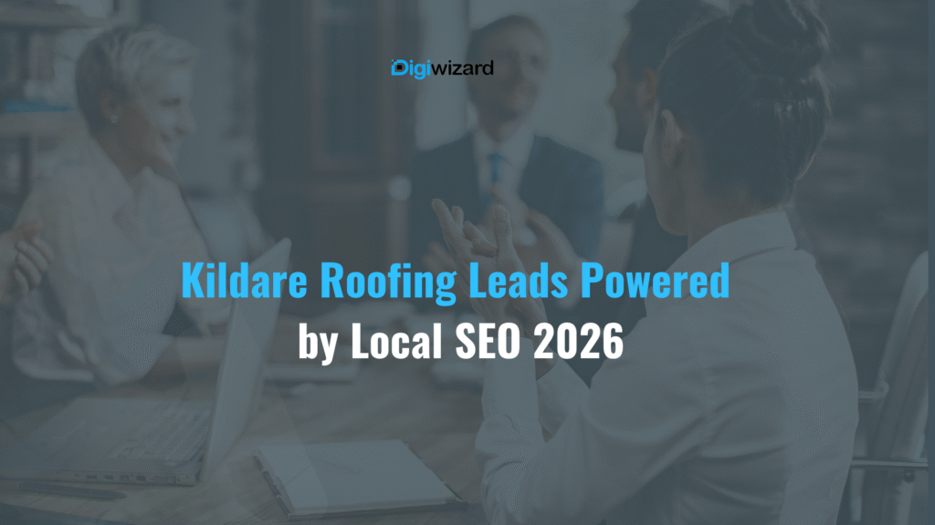 Roofing contractor Kildare working on roof with local SEO growth strategy overlay