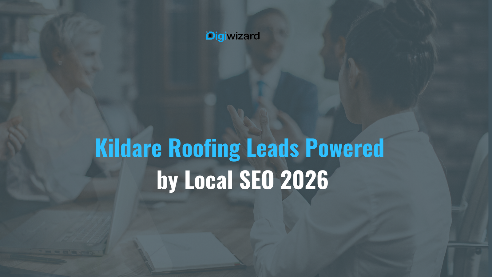 Roofing contractor Kildare working on roof with local SEO growth strategy overlay
